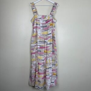 Moon River Women's  Abstract Brushstroke Tiered Maxi Dress‎ Ruffle Straps Size L